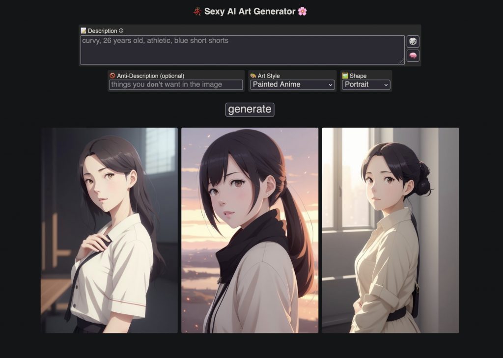 Screenshot of SexyAI NSFW AI art generator. It is more suited for Hentai AI art generation.